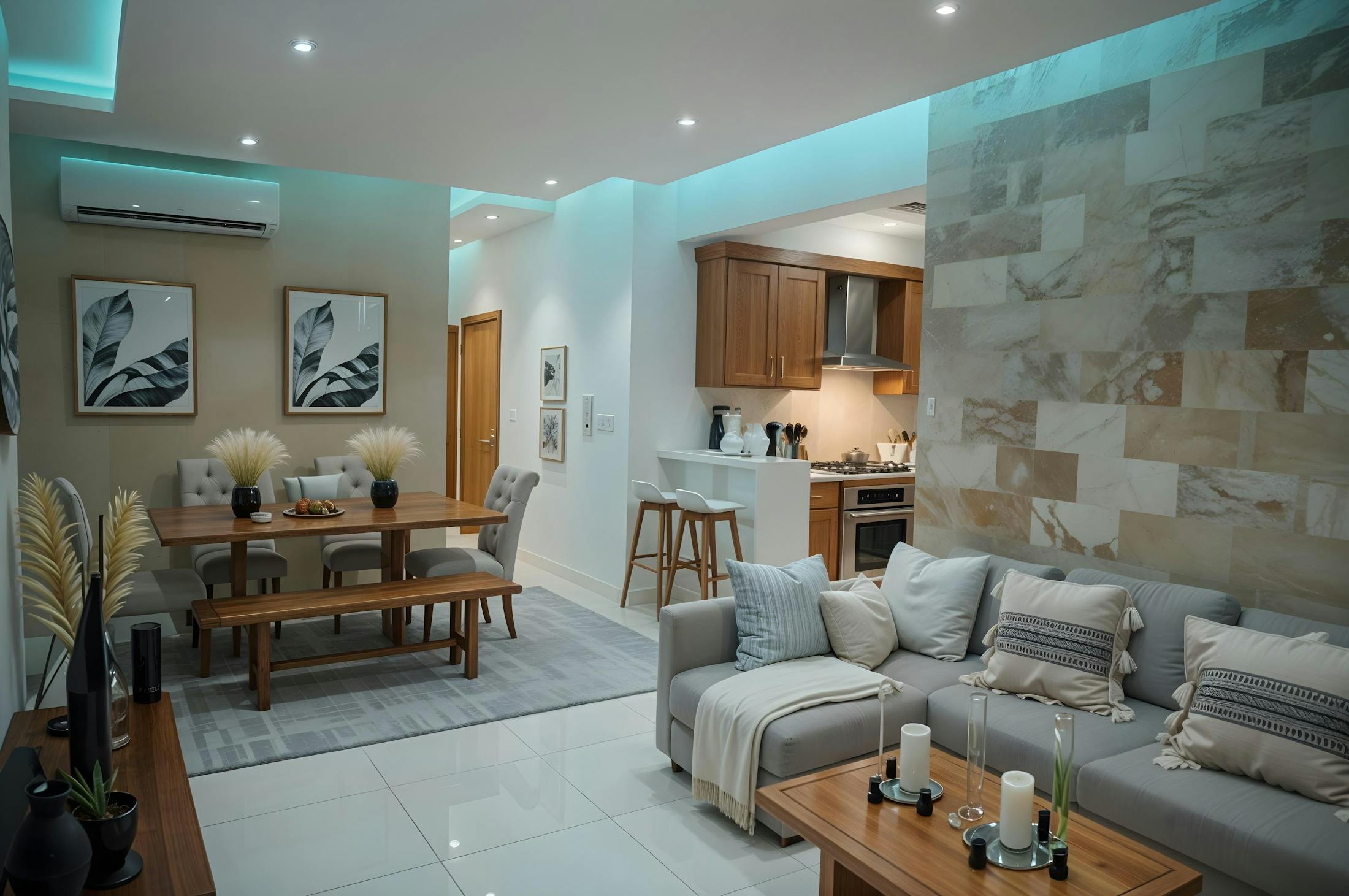 Open plan living area with air conditioning